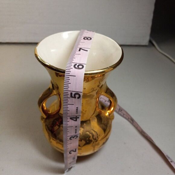 Vintage Elegant Weeping Gold Leaf 22Kt Pioneer Pottery Co. Vase Double Handle - Picture 5 of 5